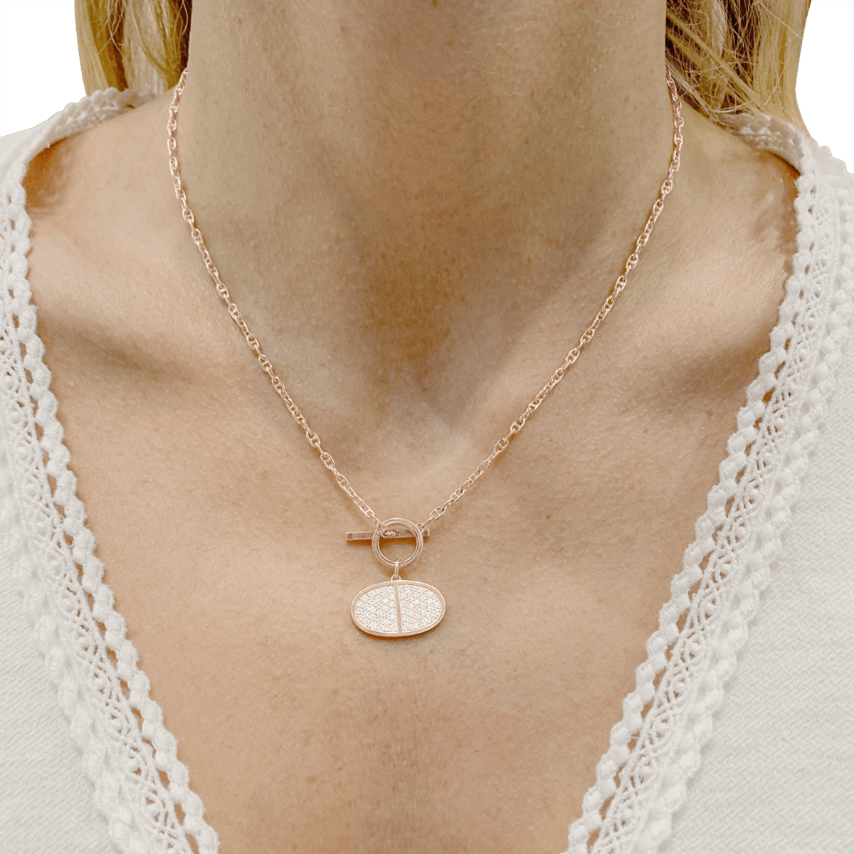 Collier Pendentif HERMÈS "Chaîne d'ancre contour" en or rose et diamants - Castafiore