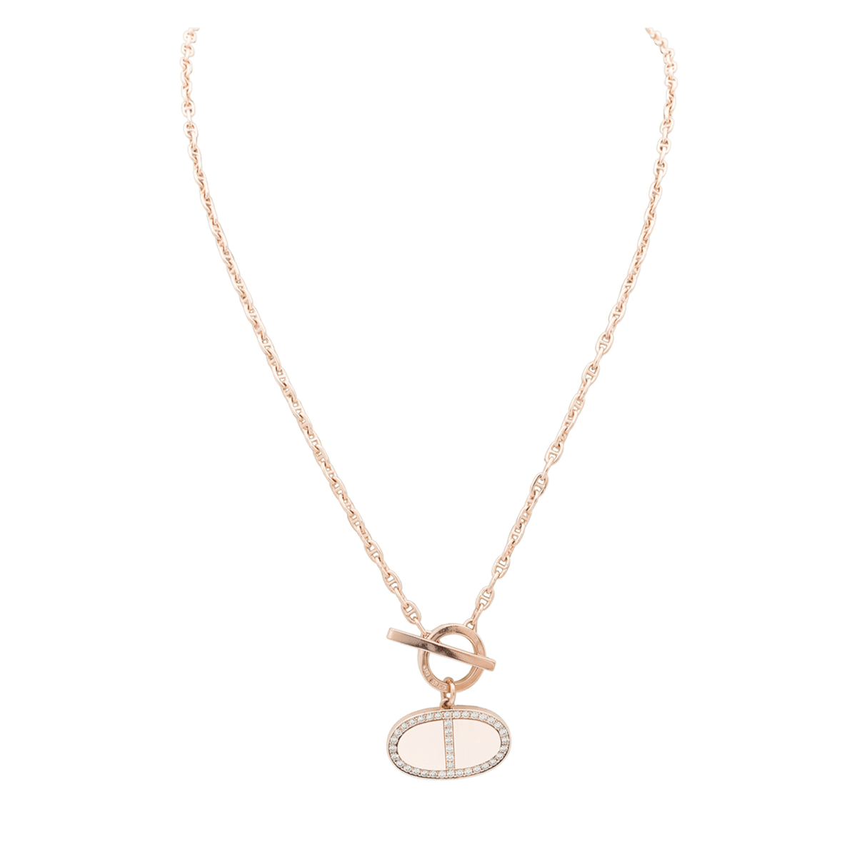 Collier Pendentif HERMÈS "Chaîne d'ancre contour" en or rose et diamants - Castafiore