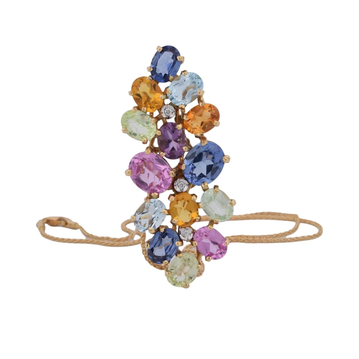 Collier Pendentif TREA en or jaune, aigue-marine, topaze, quartz citrine, tourmaline, aventurine et diamants - Castafiore