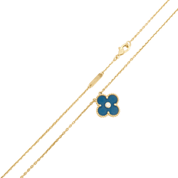 Collier Pendentif VAN CLEEF & ARPELS "Alhambra" en or jaune, porcelaine et diamant - Castafiore