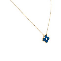 Collier Pendentif VAN CLEEF & ARPELS "Alhambra" en or jaune, porcelaine et diamant - Castafiore