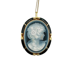 Collier Pendentif/Broche camée en or jaune, agate et onyx - Castafiore