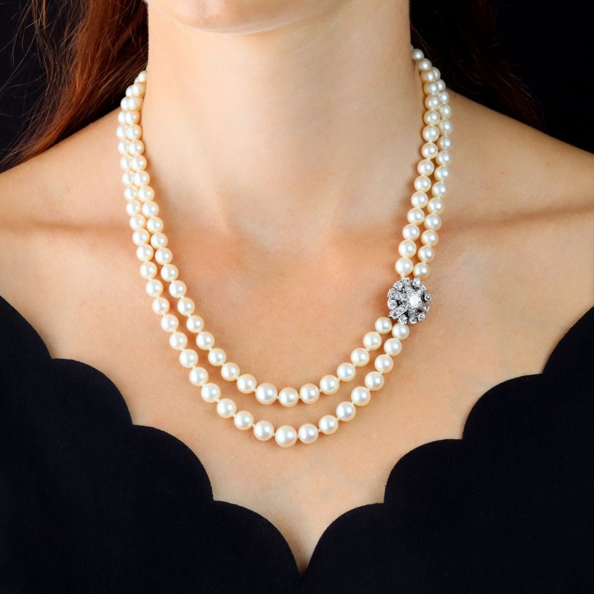 Collier Perles en or blanc, platine et diamants - Castafiore