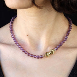 Collier Perles en or jaune et améthyste - Castafiore