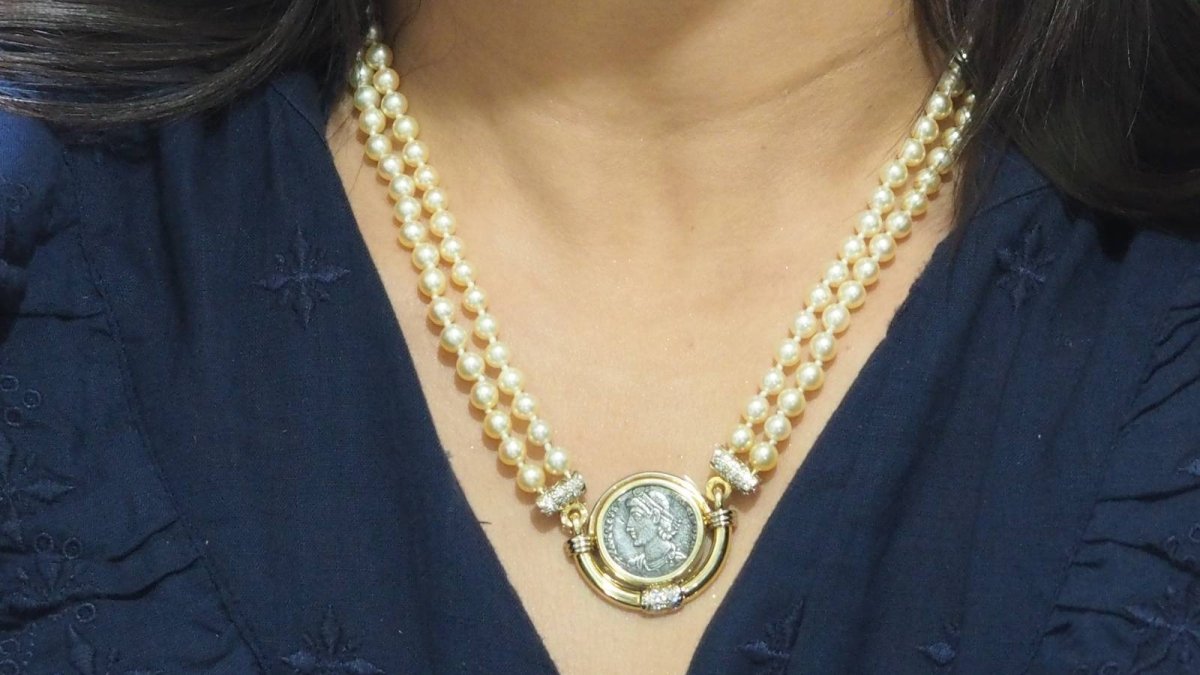 Collier pièce de constance II, perle de culture et diamants en or jaune - Castafiore