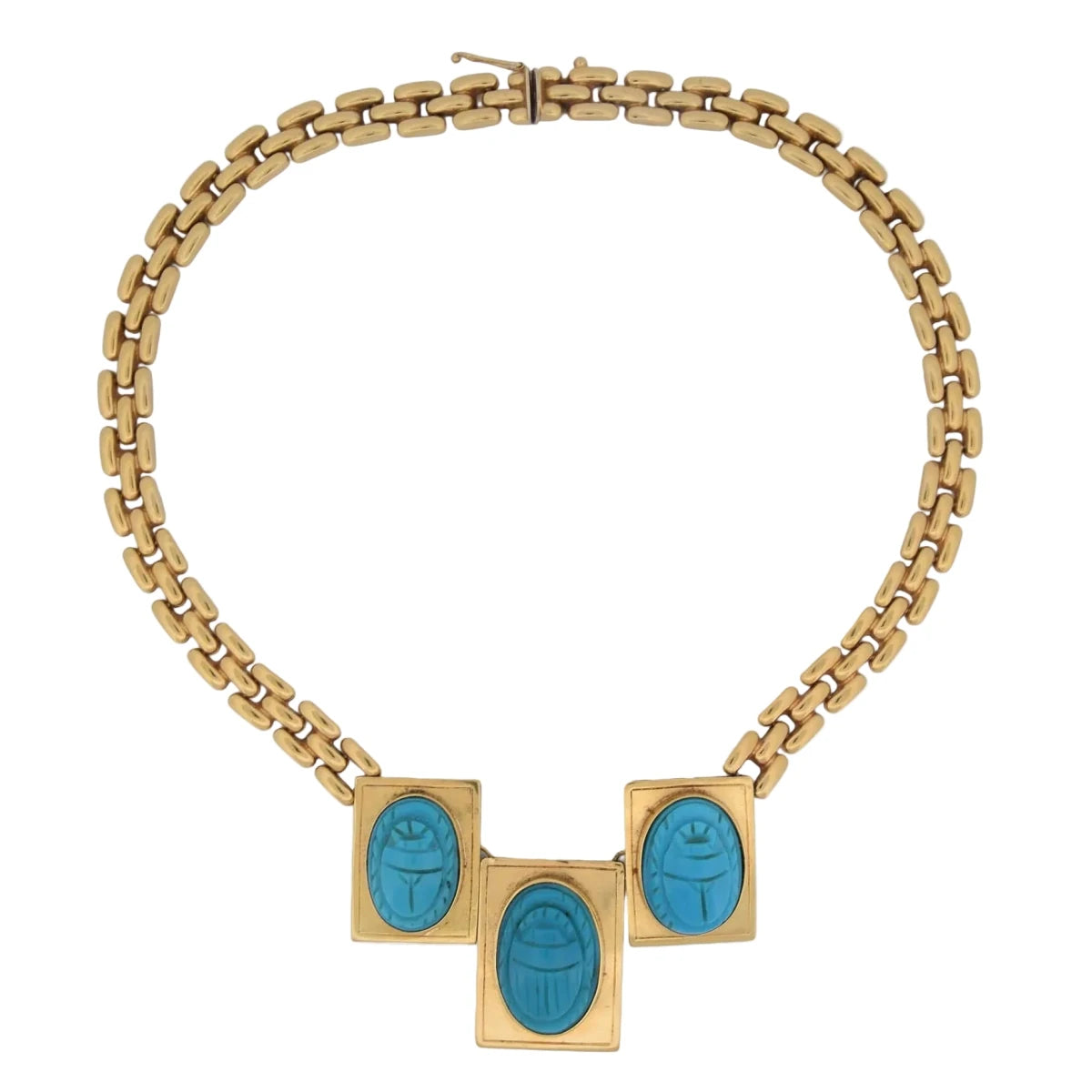 Collier Plastron en or jaune et turquoises - Castafiore