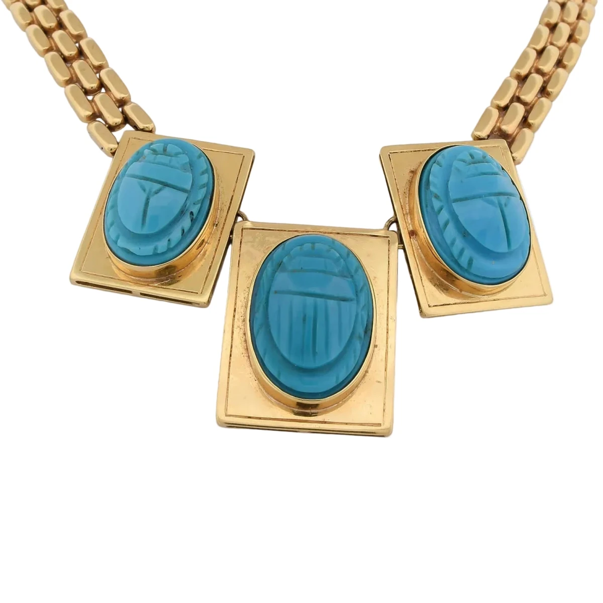 Collier Plastron en or jaune et turquoises - Castafiore