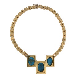 Collier Plastron en or jaune et turquoises - Castafiore