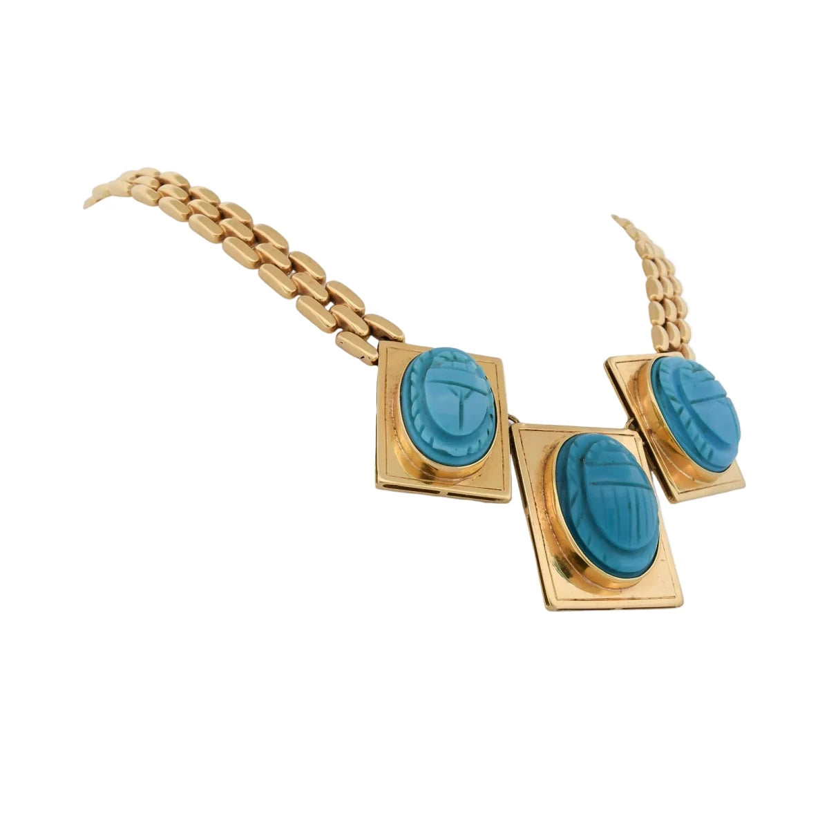 Collier Plastron en or jaune et turquoises - Castafiore