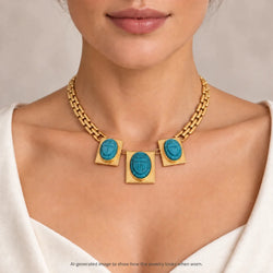 Collier Plastron en or jaune et turquoises - Castafiore