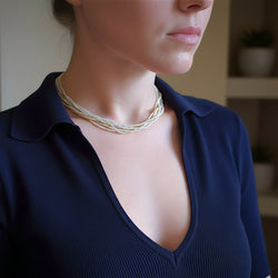 Collier Ras de Cou en or jaune, perles et diamants - Castafiore