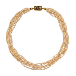 Collier Ras de Cou en or jaune, perles et diamants - Castafiore
