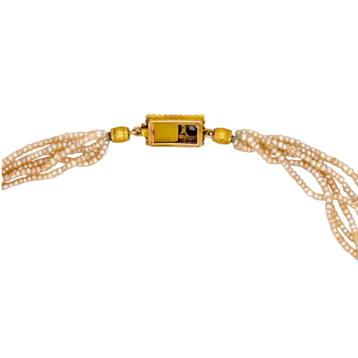 Collier Ras de Cou en or jaune, perles et diamants - Castafiore