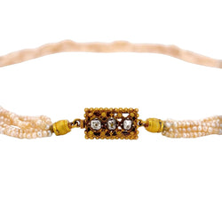 Collier Ras de Cou en or jaune, perles et diamants - Castafiore