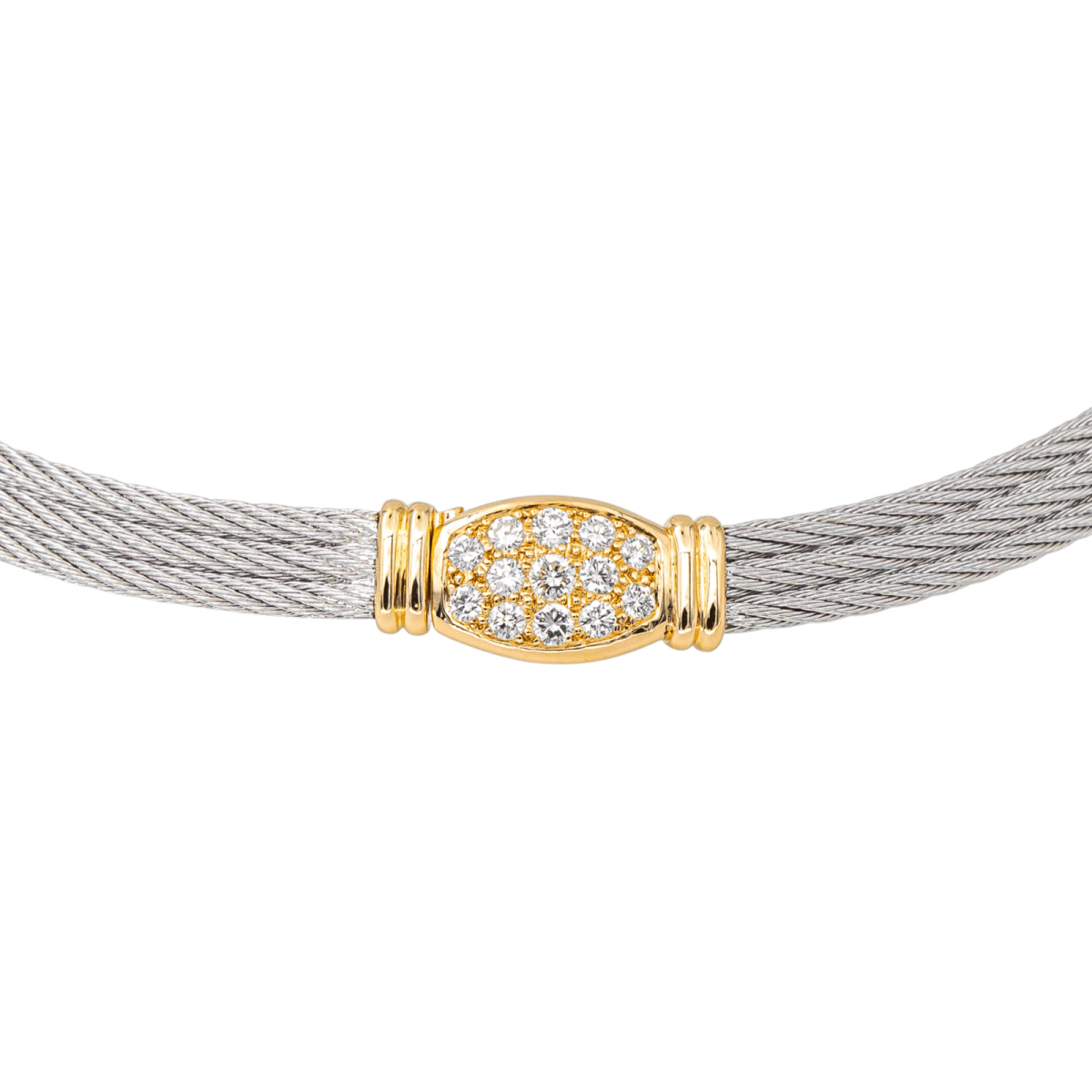 Collier Ras de Cou FRED "Force 10" en or jaune, acier et diamants - Castafiore