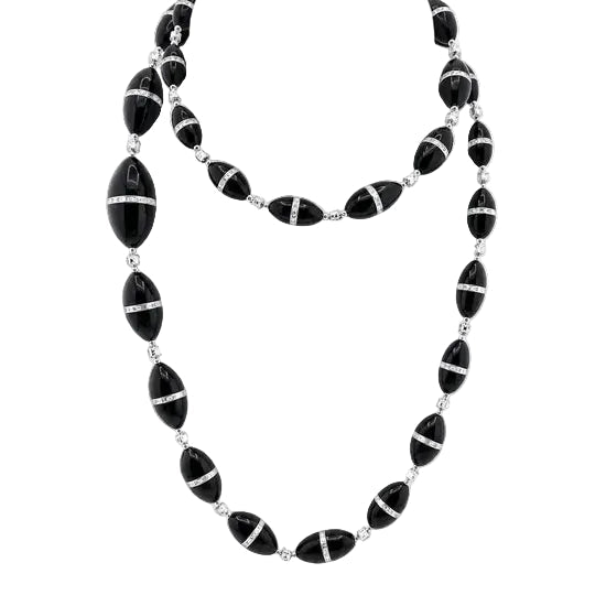 Collier R.CAMPELL en platine, onyx et diamants - Castafiore