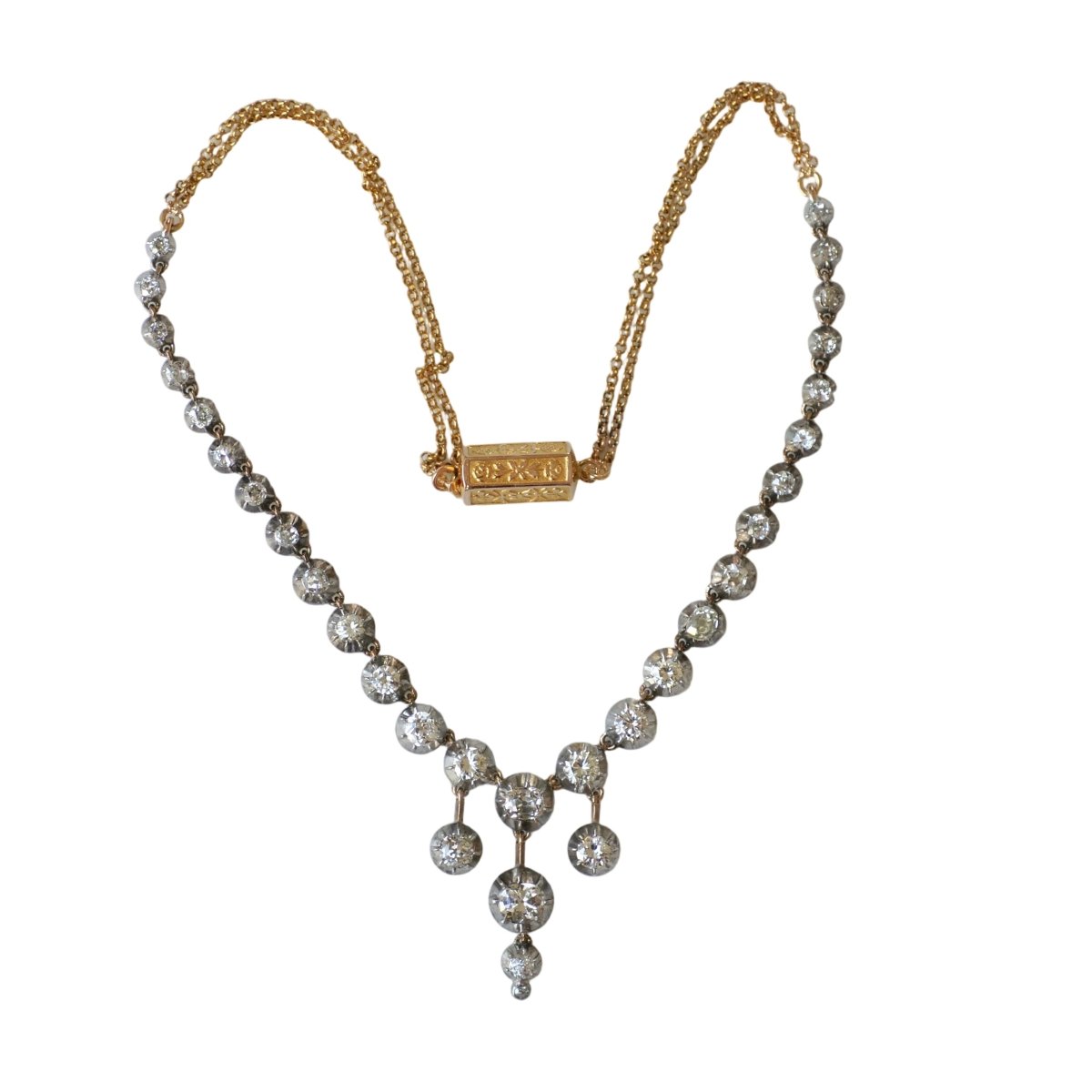 Collier Rivière en or jaune, or rose, argent et diamants - Castafiore