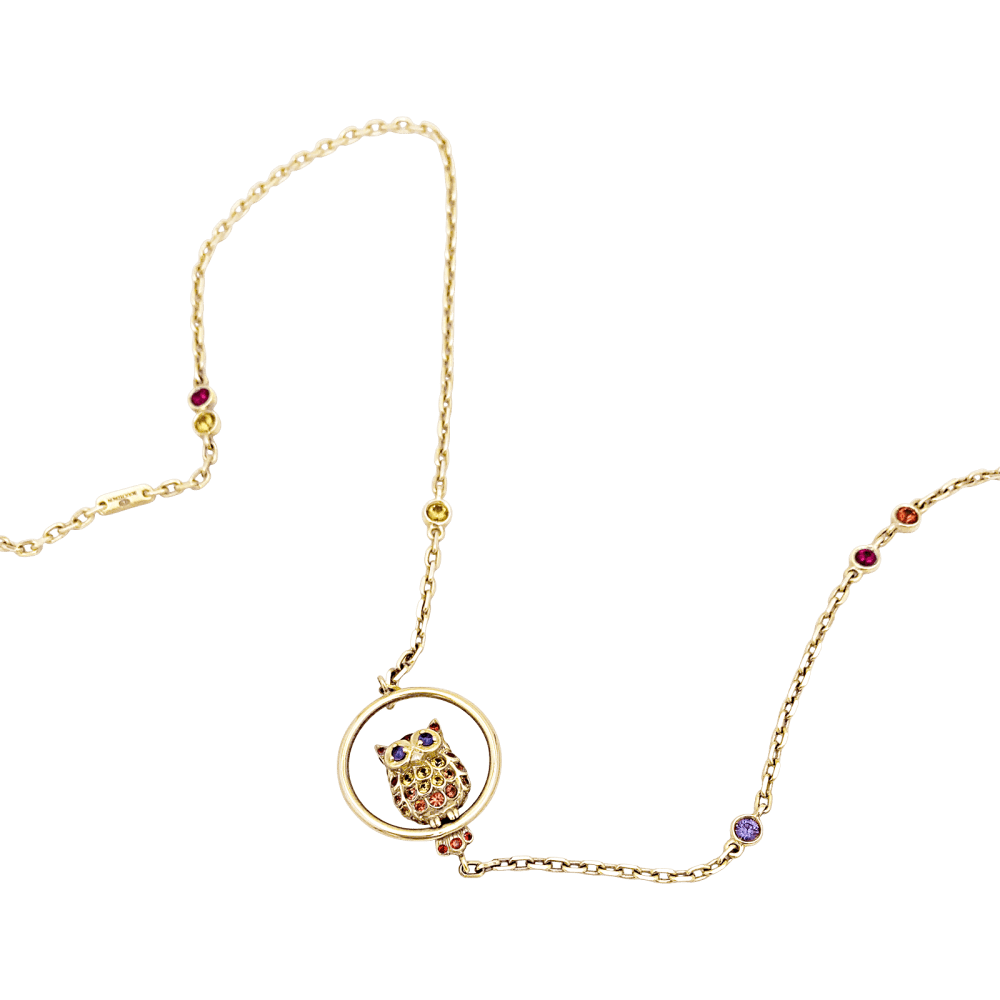Collier Sautoir BOUCHERON "Nuri" en or rose, saphirs, tsavorites et diamants - Castafiore