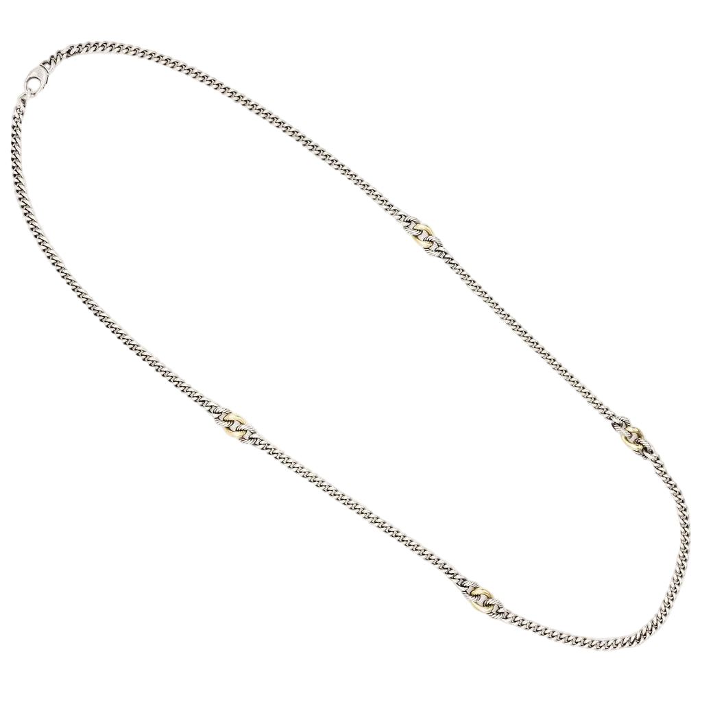 Collier Sautoir DAVID YURMAN "Gradient Curb Chain" en argent et or jaune - Castafiore