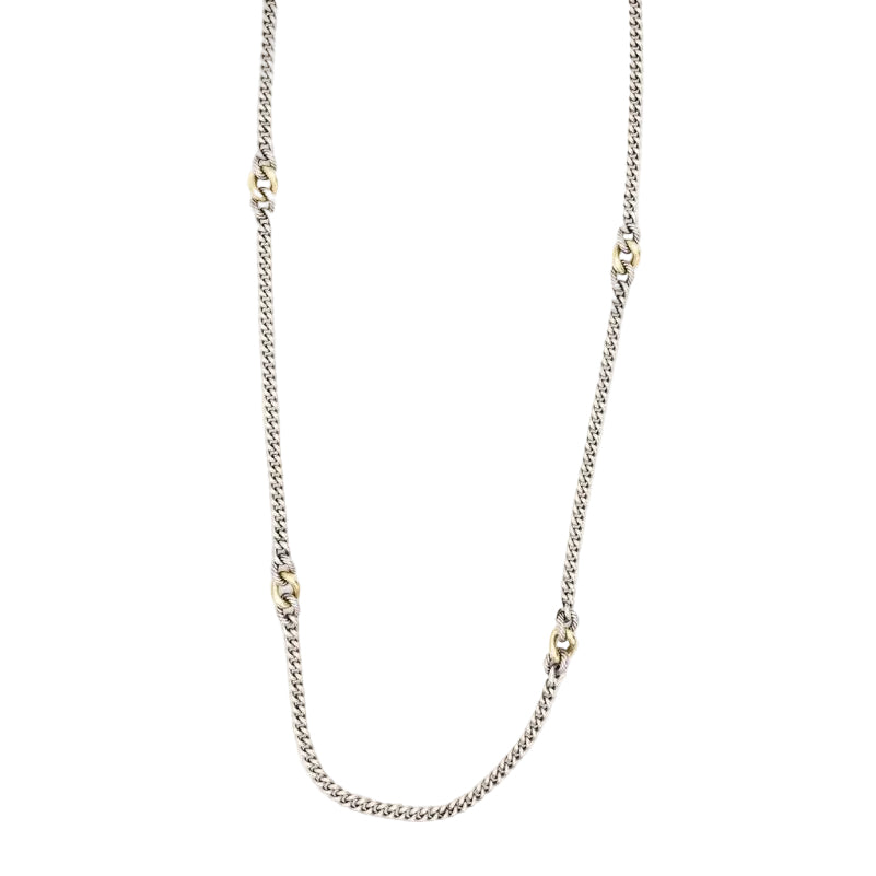 Collier Sautoir DAVID YURMAN "Gradient Curb Chain" en argent et or jaune - Castafiore