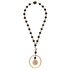 Collier Sautoir en ivoire, onyx et corail - Castafiore