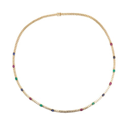 Collier Sautoir en or jaune, émeraudes, saphirs et rubis - Castafiore