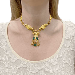 Collier transformable en or jaune, corail, chrysoprase et diamants - Castafiore