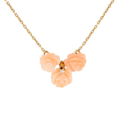 Collier trio de roses en or jaune et corail peau d'ange et diamant - Castafiore