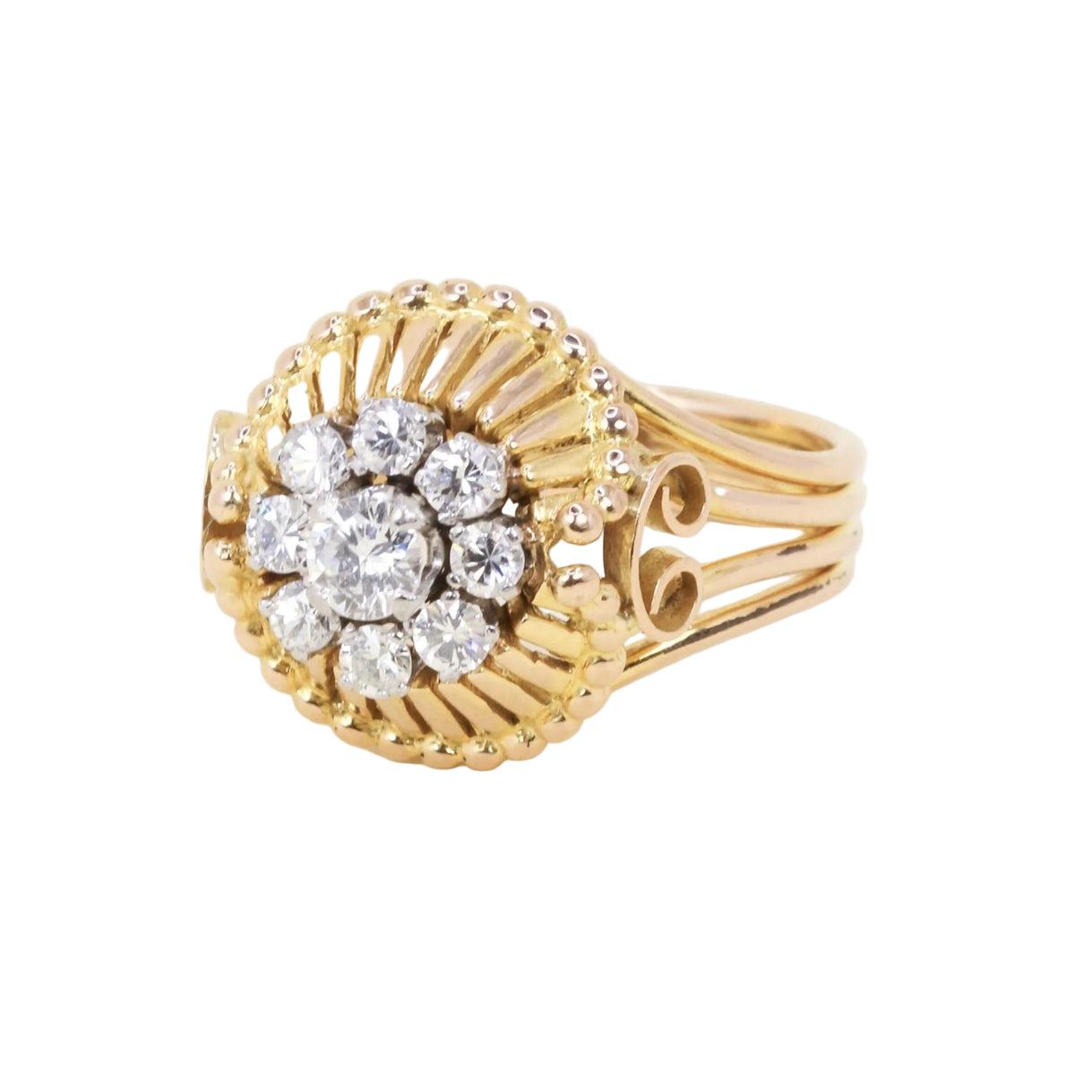 Bague Dôme en or jaune, platine et diamants