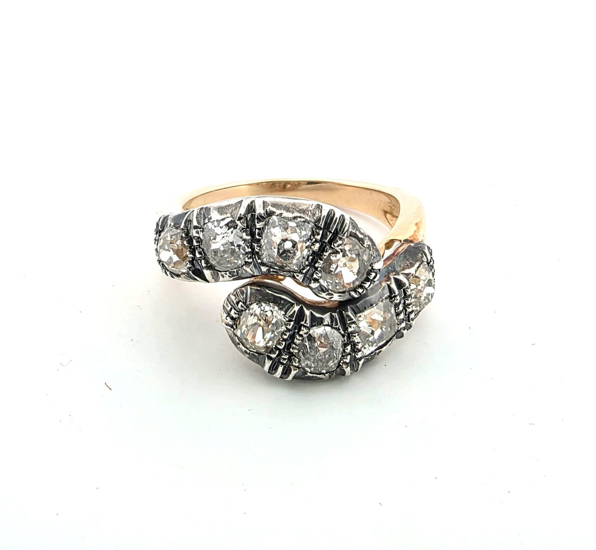 Bague Toi & Moi en or jaune, argent et diamants