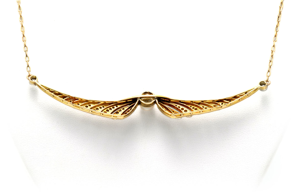 Collier Pendentif en or jaune, perle et diamants