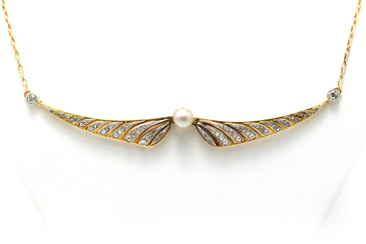 Collier Pendentif en or jaune, perle et diamants