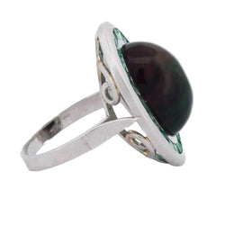 Bague Cocktail en platine, opale et émeraudes