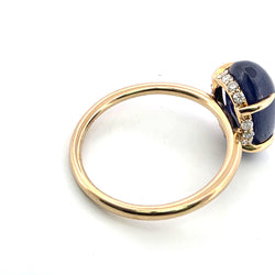 Bague Solitaire en or jaune, saphir et diamants