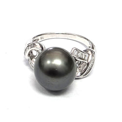 Bague Solitaire en or blanc, perle et diamants