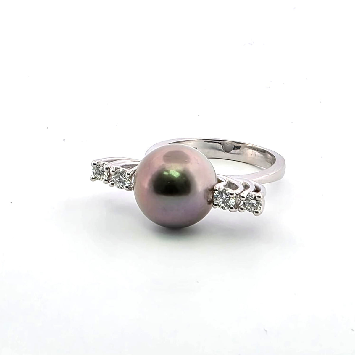 Bague Solitaire en or blanc, perle et diamants