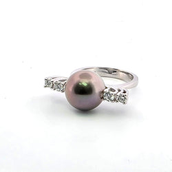 Bague Solitaire en or blanc, perle et diamants