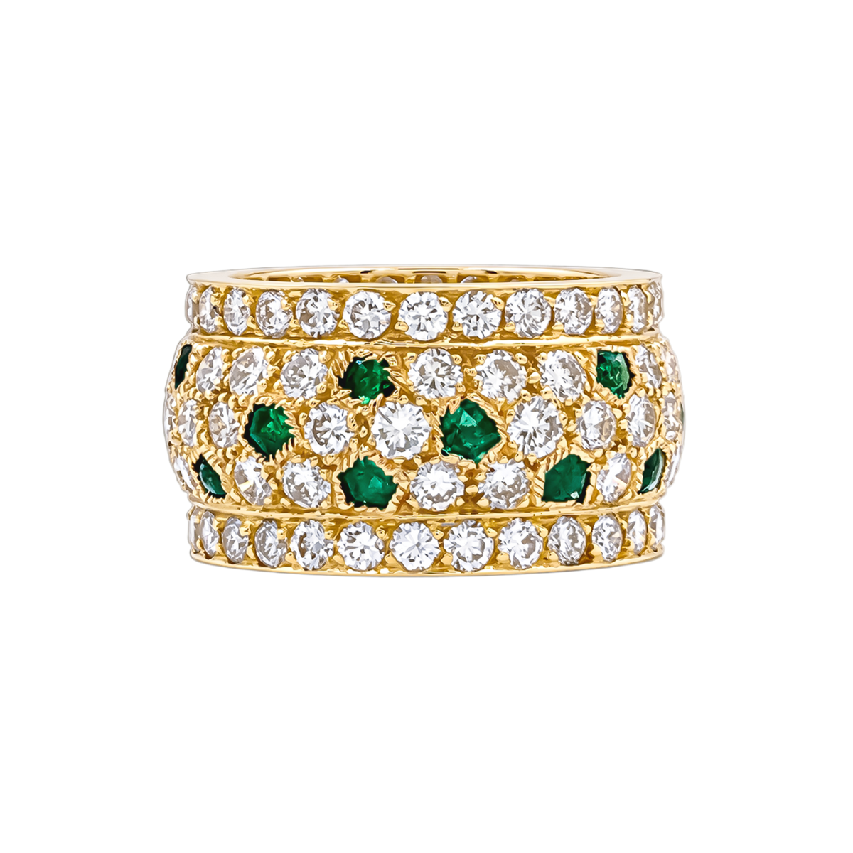 Bague Bandeau CARTIER "Nigéria" en or jaune, émeraudes et diamants