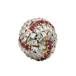 Bague Dôme en or jaune, platine, rubis et diamants