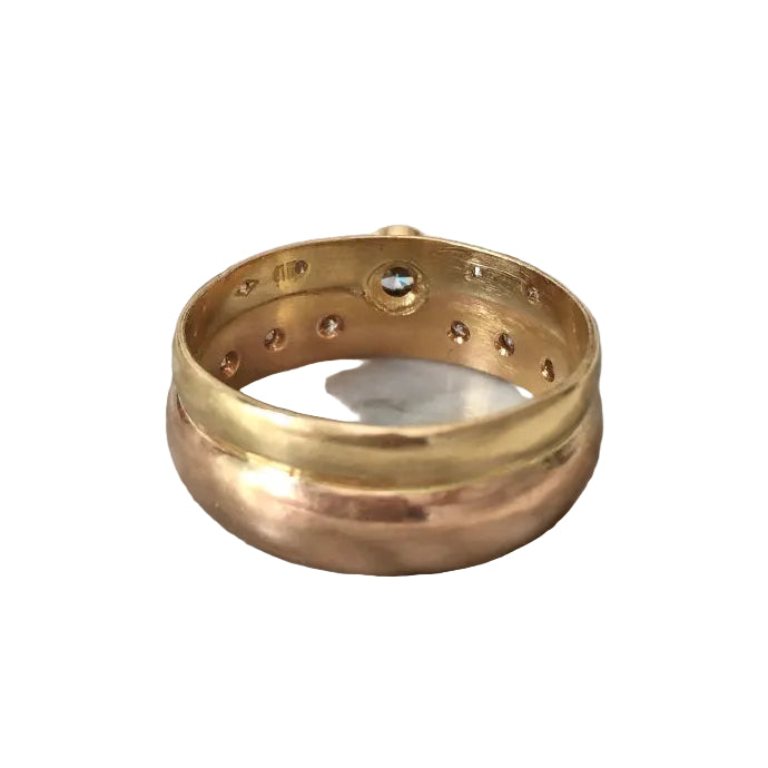 Bague Alliance en or jaune, or rose et diamants