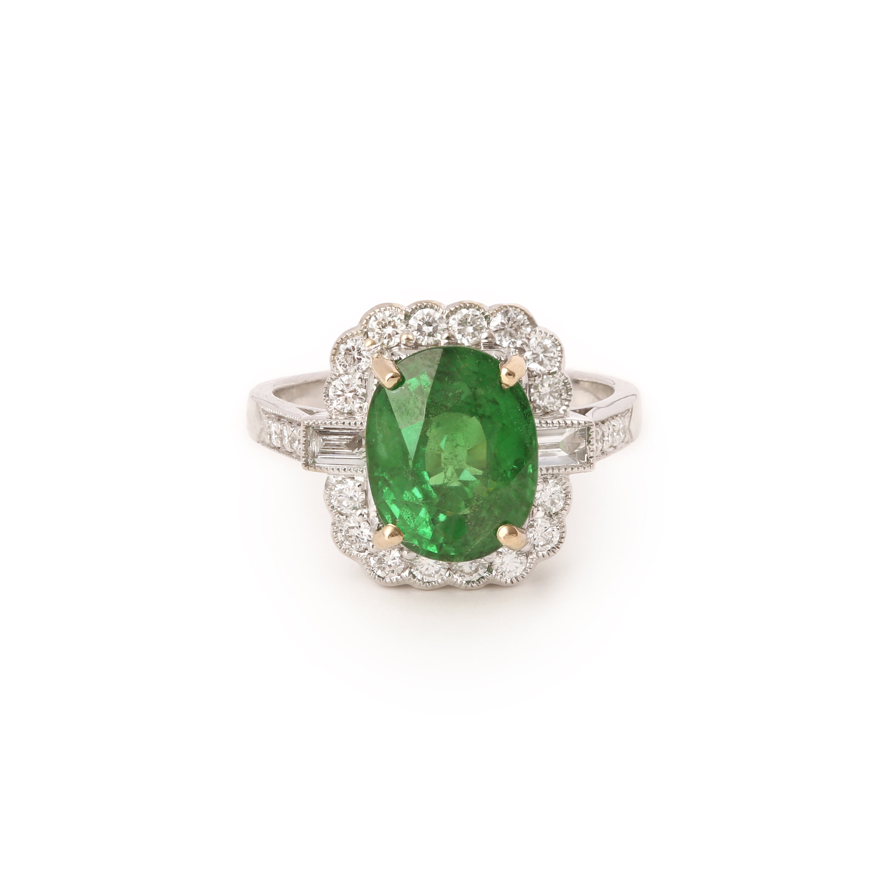 Bague Pompadour en or blanc, grenat tsavorite et diamants