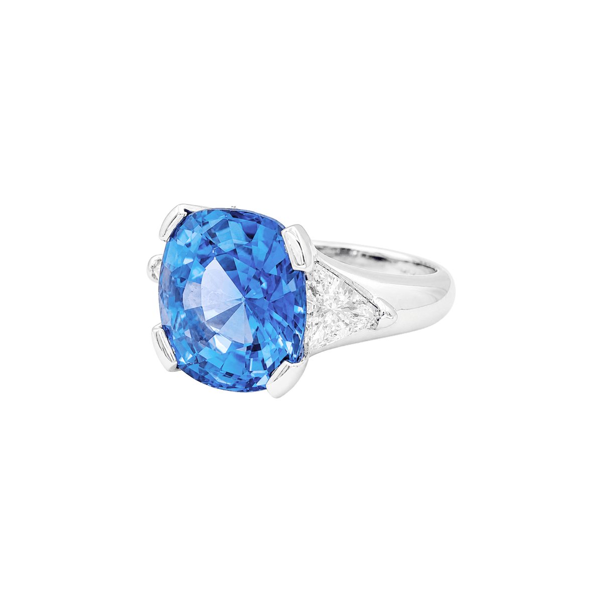 Bague Trilogie en platine, saphir et diamants