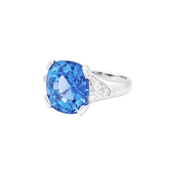 Bague Trilogie en platine, saphir et diamants