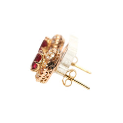 Boucles d'oreilles Puces en or jaune, perles et rubis