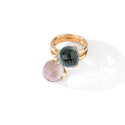 Deux bagues en or jaune, améthyste, topaze bleue et citrine - Castafiore