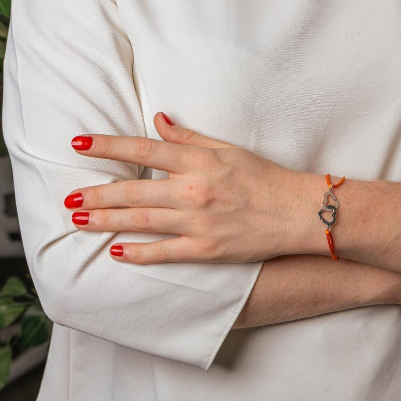 Dinh Van Bracelet Cordon Double Cœurs Or blanc - Castafiore