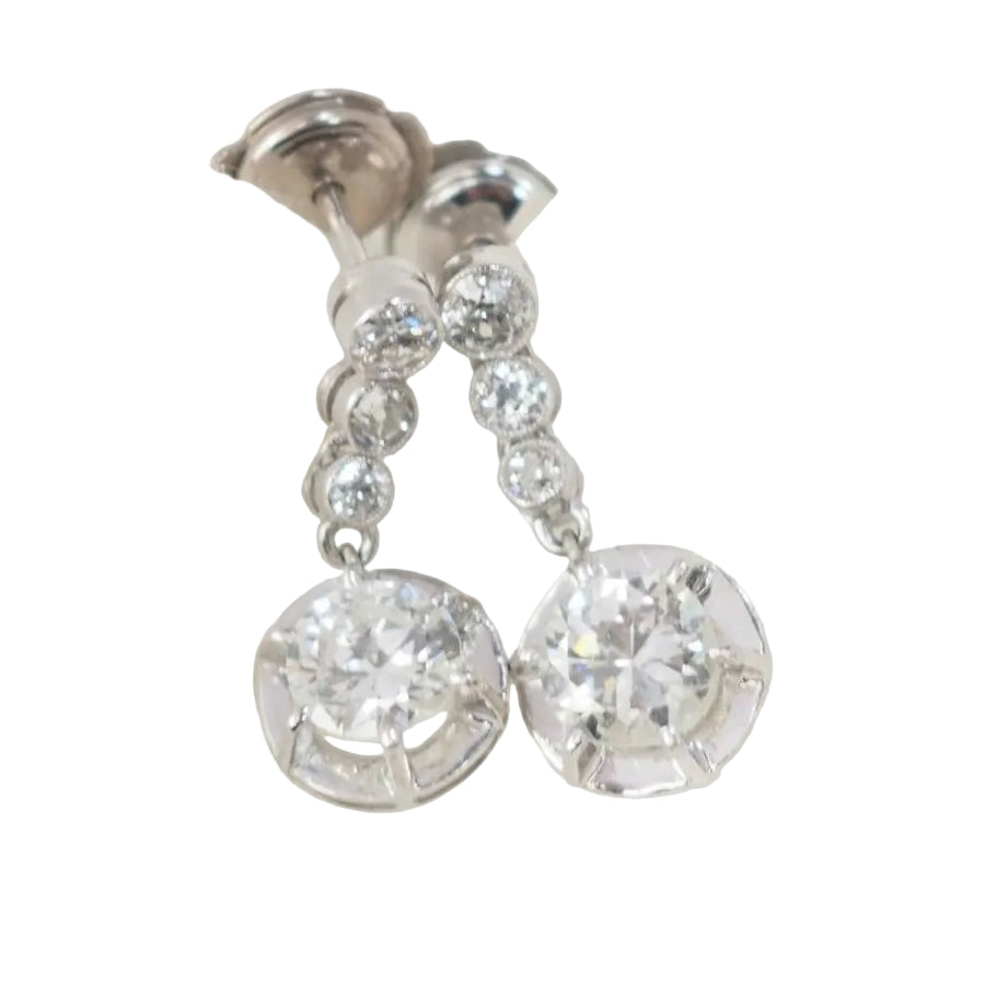 Dormeuses anciennes en or blanc et diamants - Castafiore