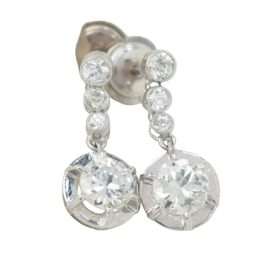 Dormeuses anciennes en or blanc et diamants - Castafiore