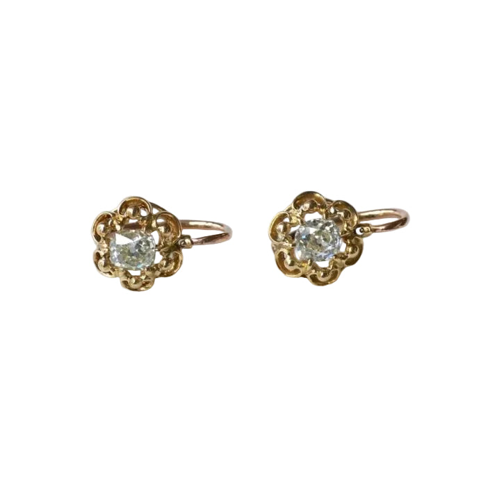 Dormeuses Diamants Taille Ancienne Coussin 1.40 Cts - Castafiore