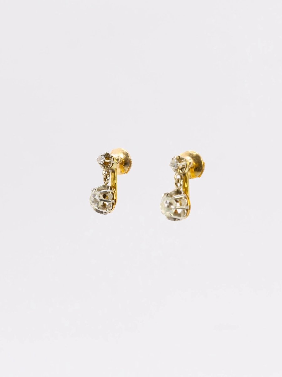 Dormeuses or diamants coussin taille ancienne 1,5 ct - Castafiore